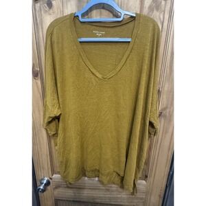 Eileen Fisher Oversized Boxy V-Neck Too Mistard Yellow‎ 100% Linen Lagenlook L